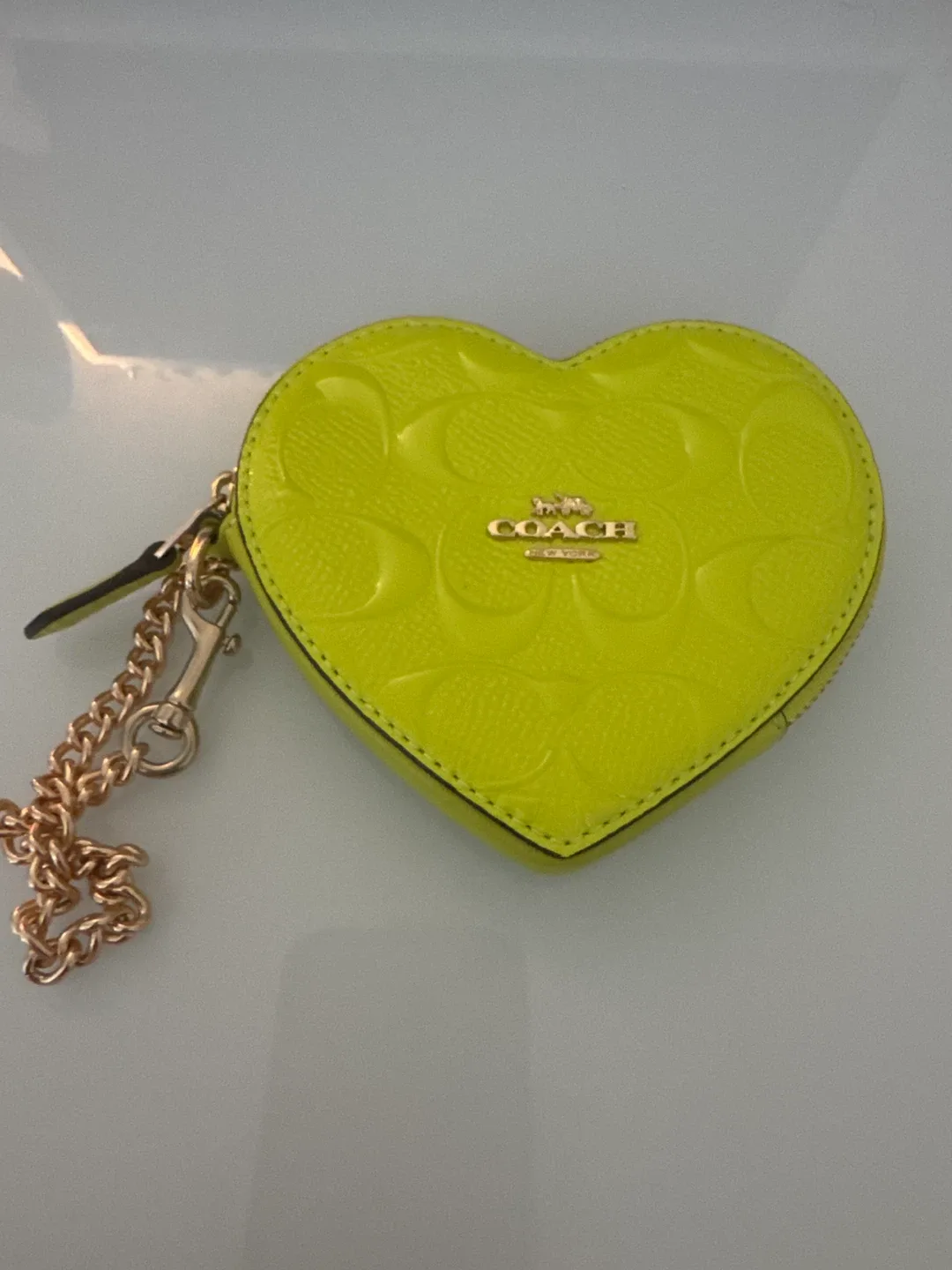 Coach Heart Coin Purse - Neon Yellow thumbnail