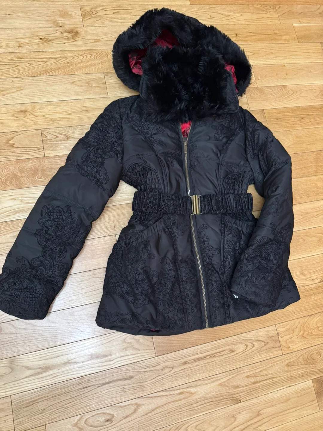 Desigual Black Puffer Jacket with Faux Fur Hood thumbnail
