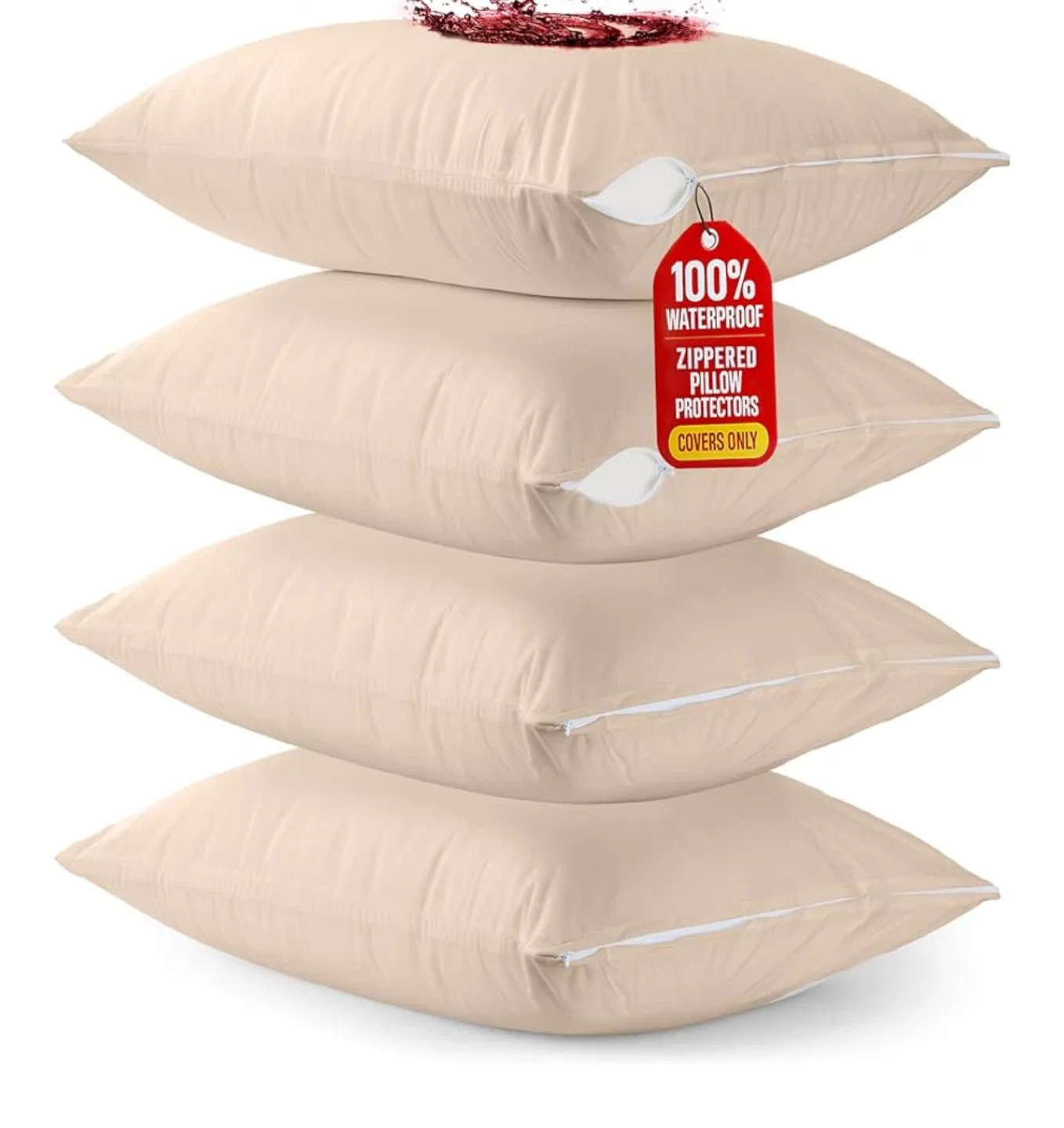 Beige and white Waterproof Zippered Pillow Protectors, 20x26 in thumbnail