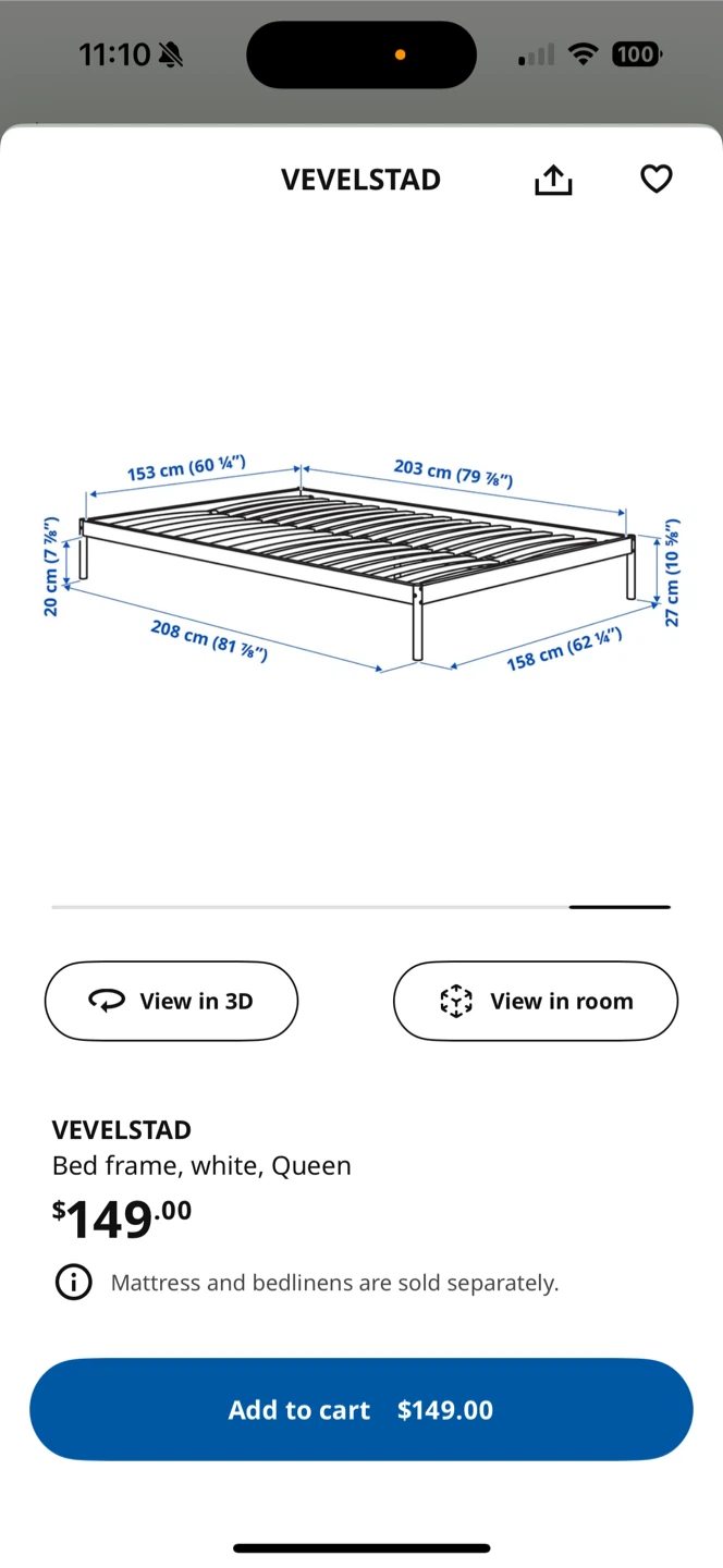 IKEA VEVELSTAD Queen Bed Frame - photo 3