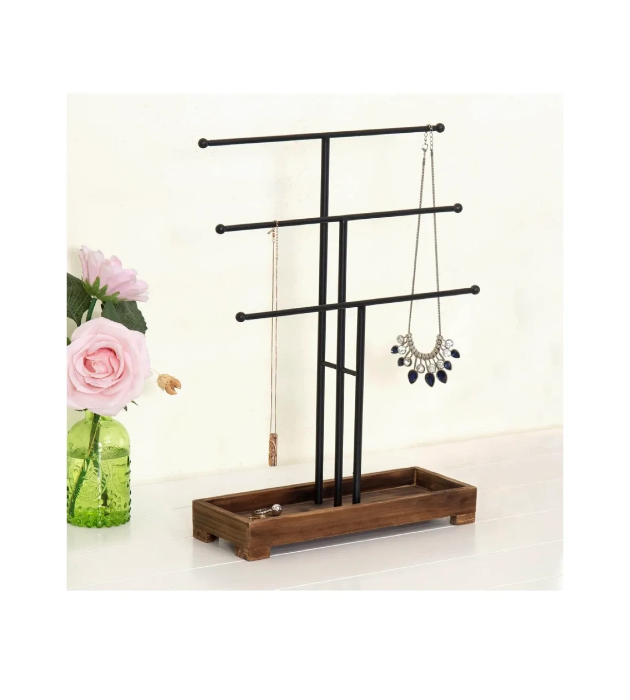 3-Tier Jewelry Stand with Wood Base thumbnail