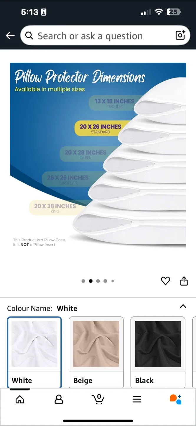 Beige and white Waterproof Zippered Pillow Protectors, 20x26 in image indicator(5)