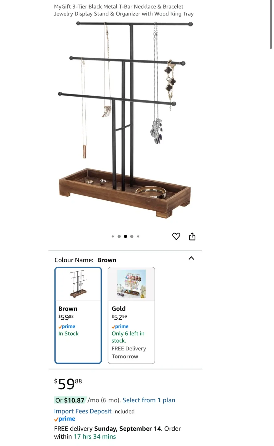 3-Tier Jewelry Stand with Wood Base image indicator(6)