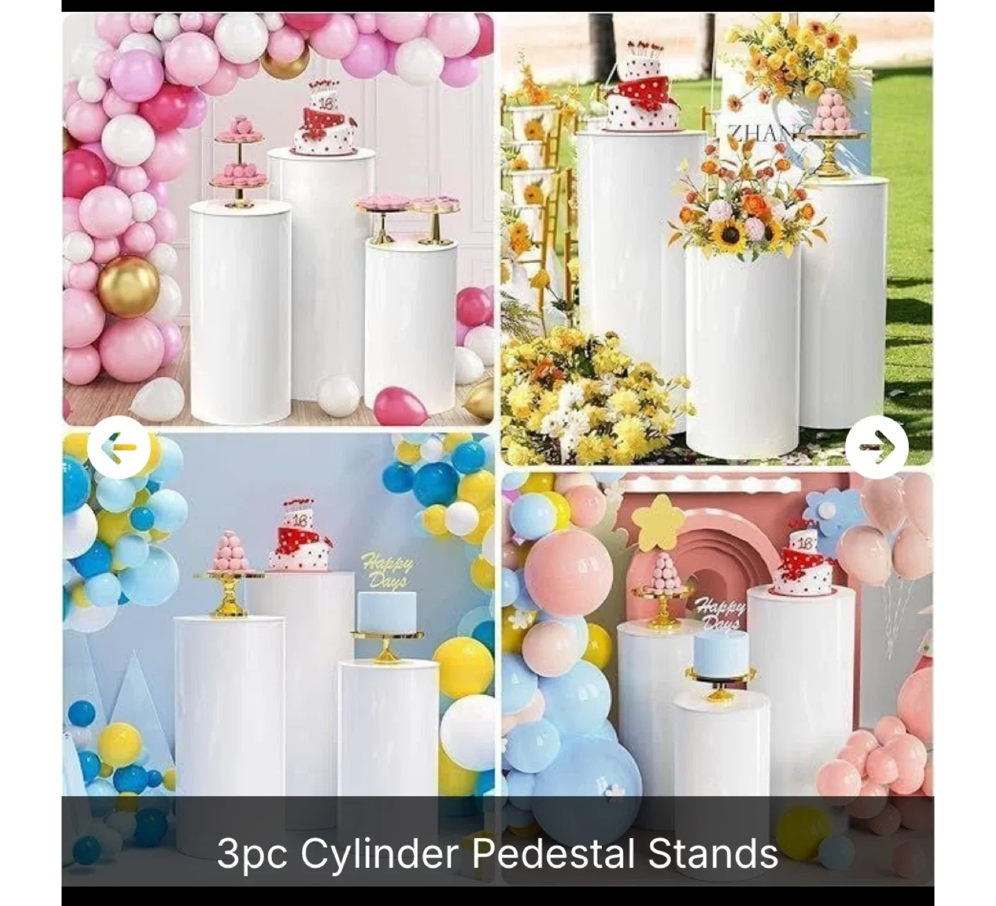 White Cylinder Stands for Parties - 3 Piece Set, White. New! thumbnail