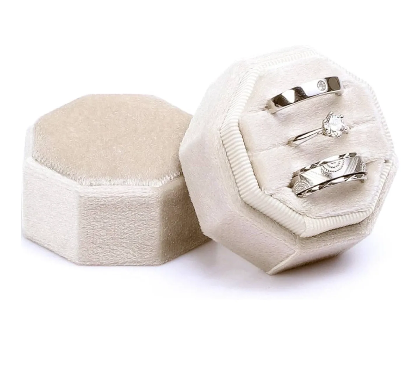 Velvet Ring Box, Beige, New thumbnail