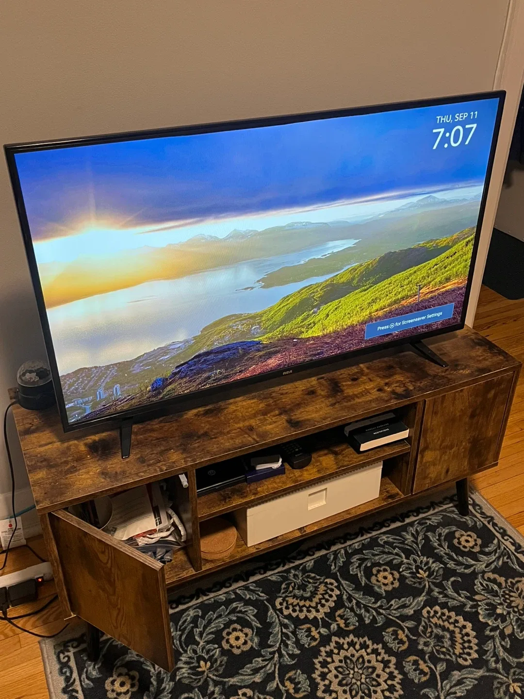 RCA TV on Rustic Brown TV Stand image indicator(2)