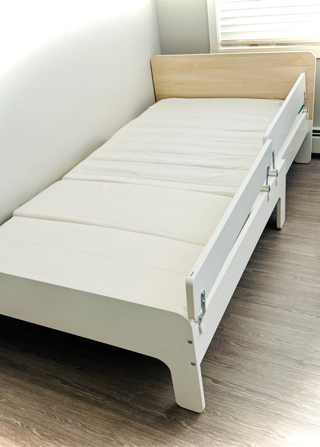 IKEA bed, mattress and 2 guard rails
