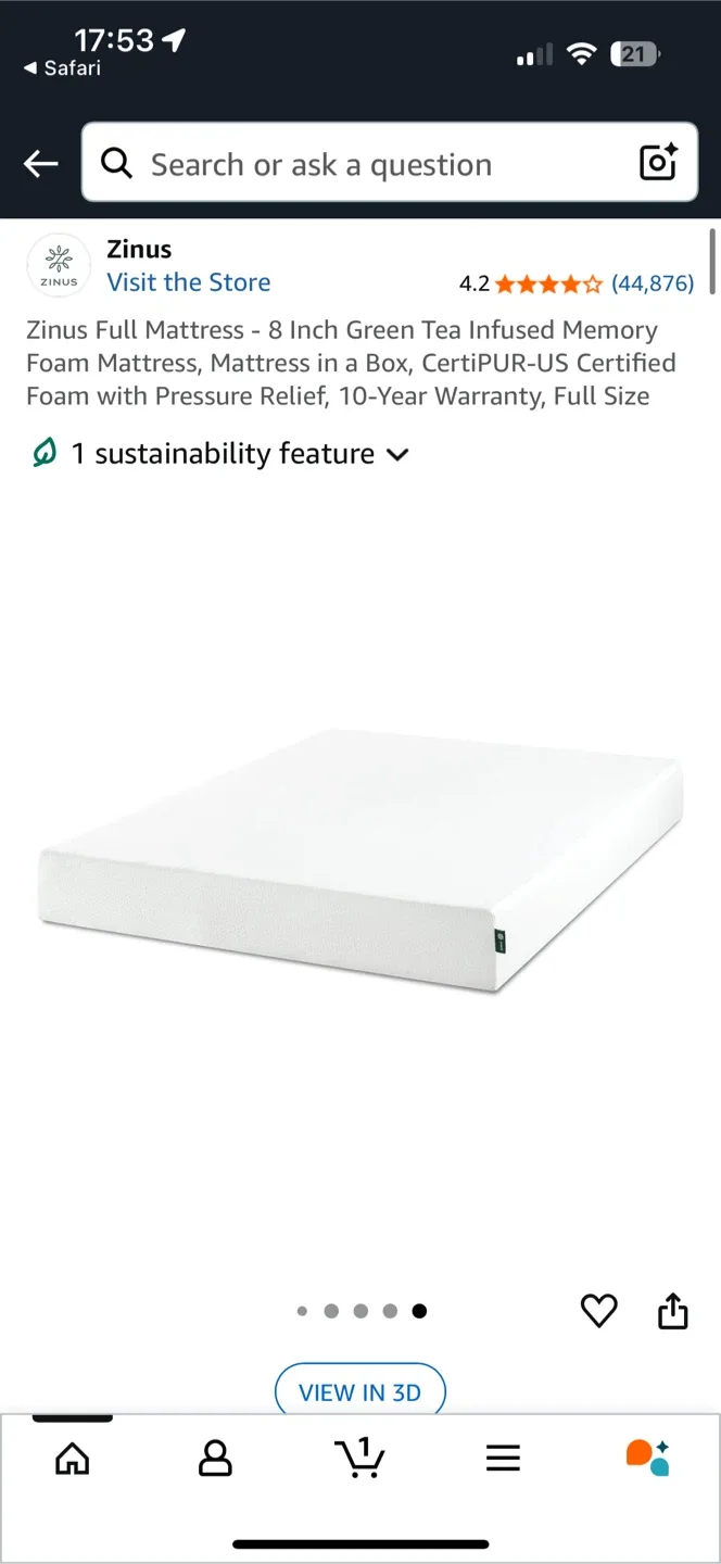 Zinus 8-Inch Green Tea Memory Foam Full Mattress image indicator(3)