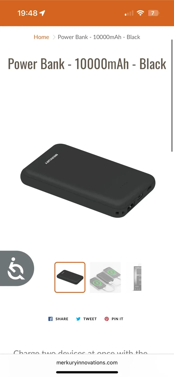 Merkury Innovations BOLT 10,000mAh Power Bank - Black thumbnail