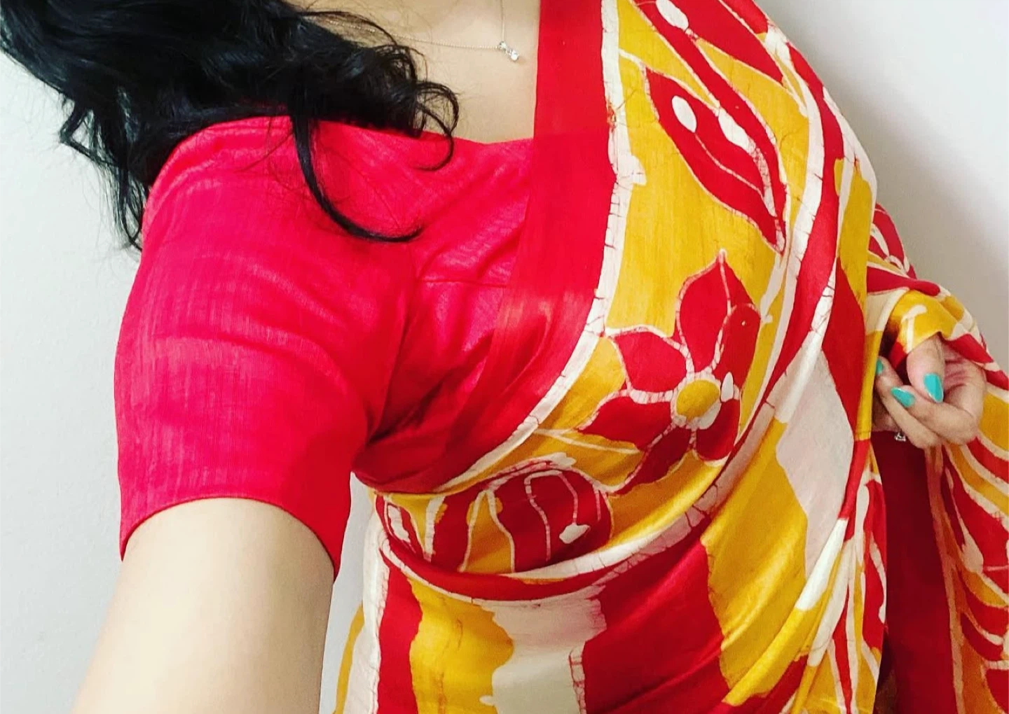 Red & Yellow Floral Print Saree