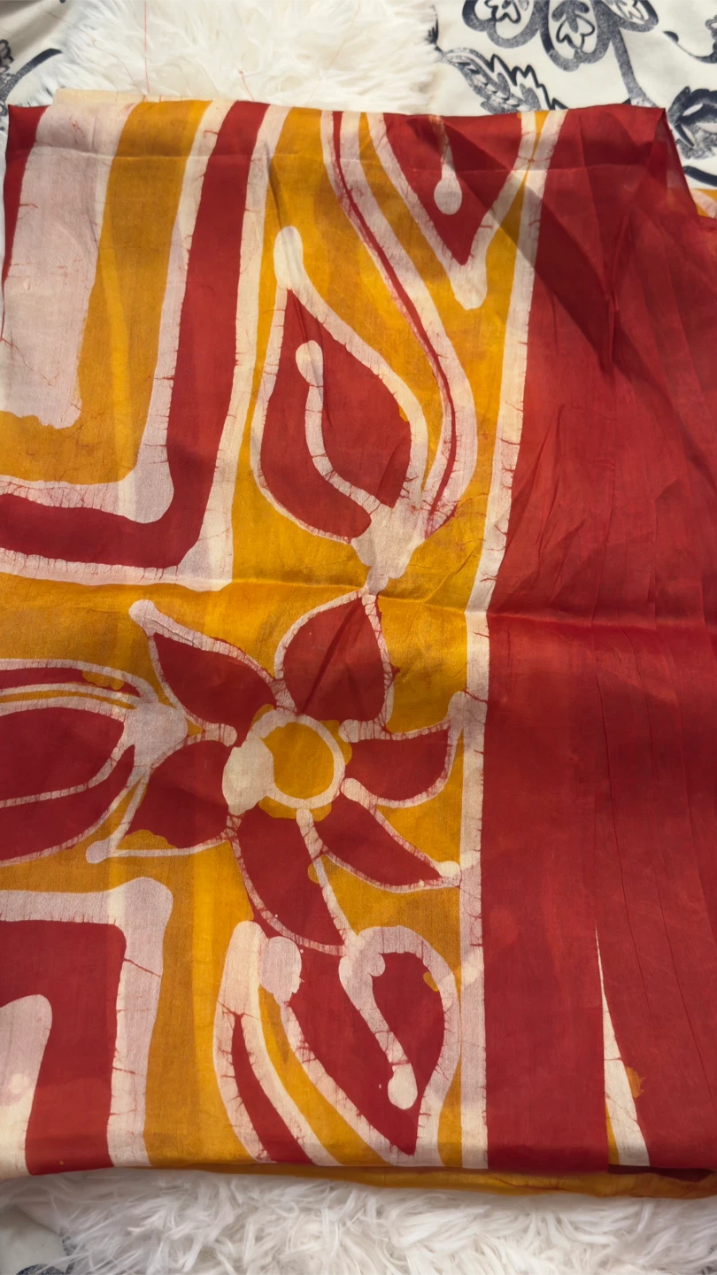 Red & Yellow Floral Print Saree - photo 3