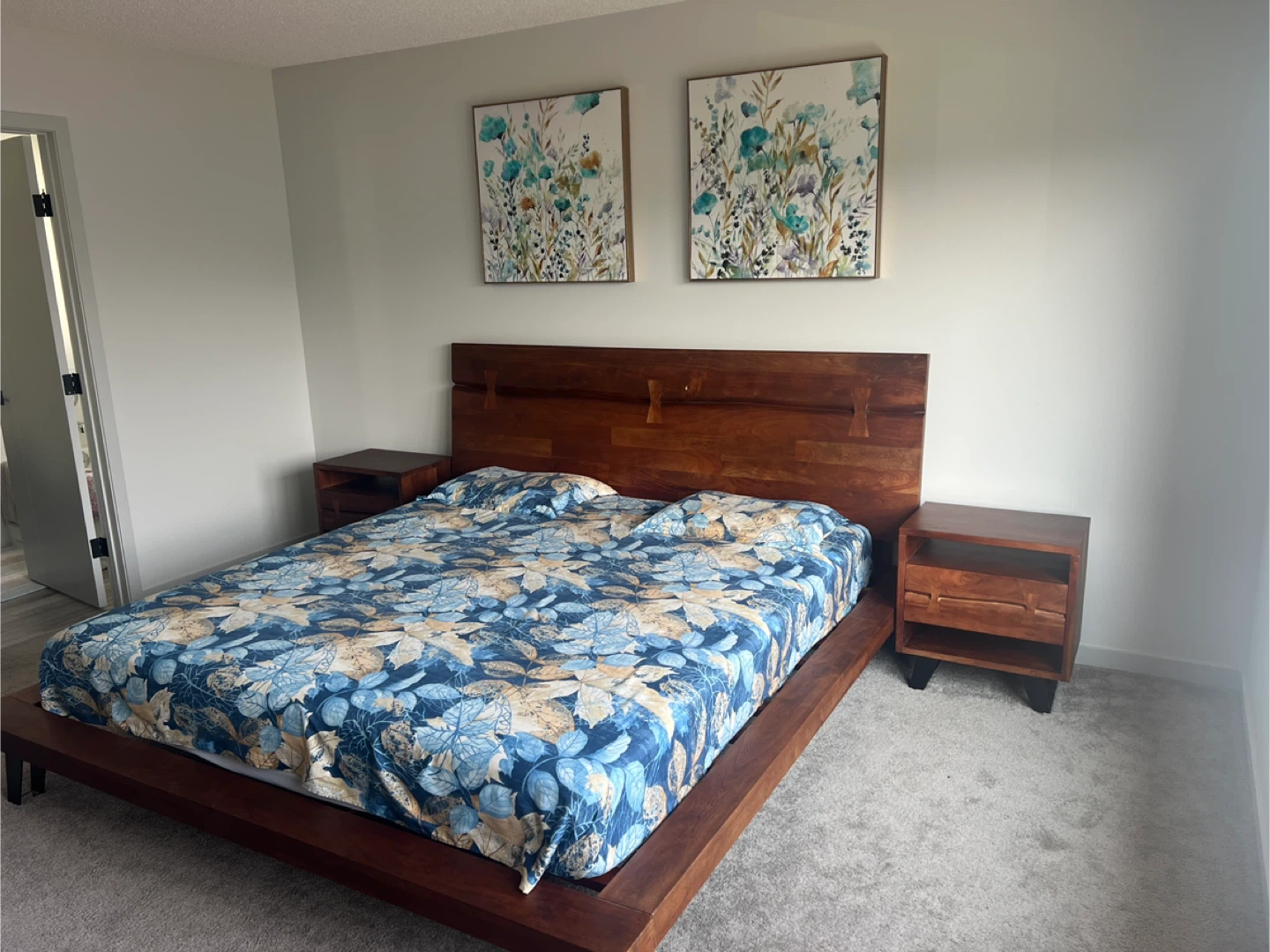 Solid Wood King Size Bed Frame with Nightstands & Dresser