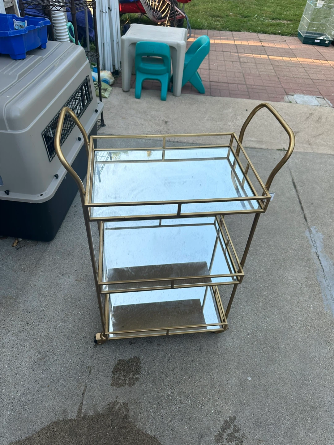 Gold Mirrored Rolling Bar Cart