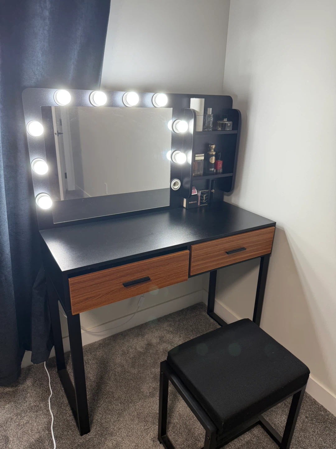 Vanity Table with Lighted Mirror & Stool