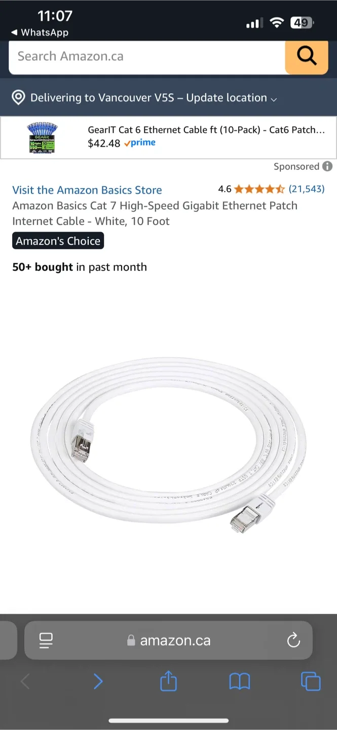 Amazon Basics Cat 7 Ethernet Cable - White, 10 Foot thumbnail