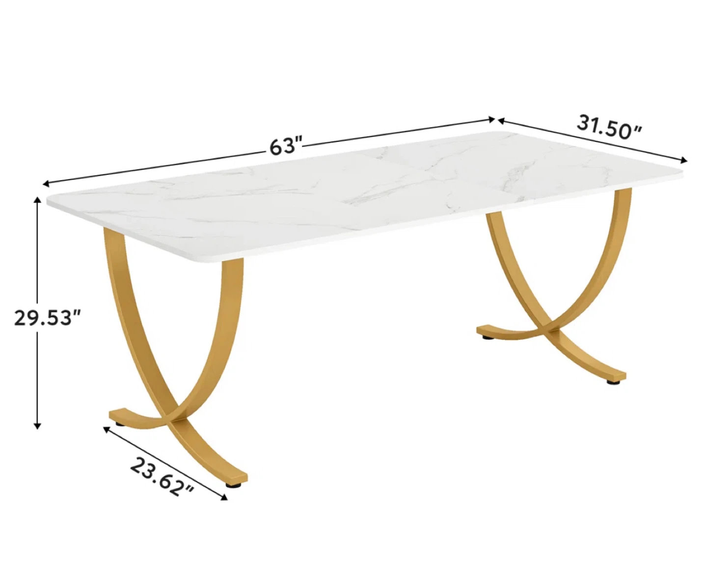 Marble-Style Dining Table with Gold Metal Base - photo 2