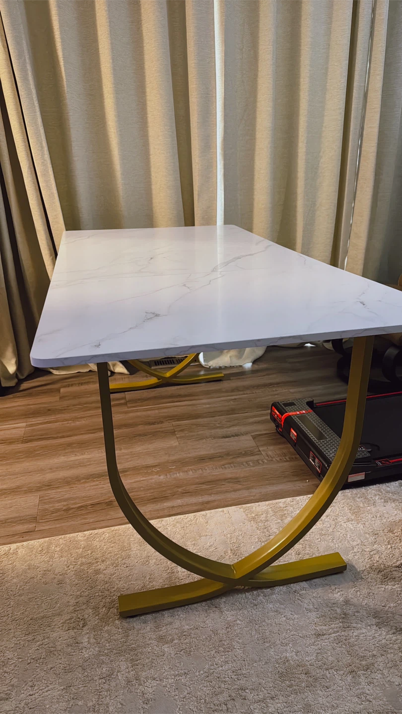 Marble-Style Dining Table with Gold Metal Base - photo 5