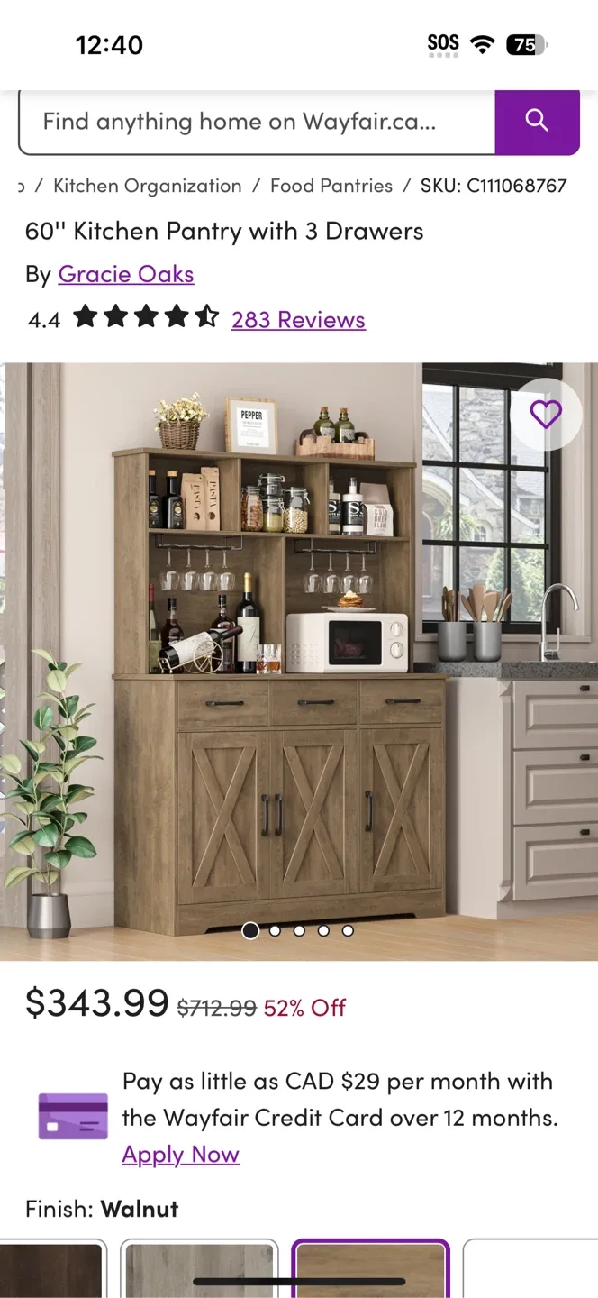Gracie Oaks 60" Kitchen Pantry with 3 Drawers thumbnail