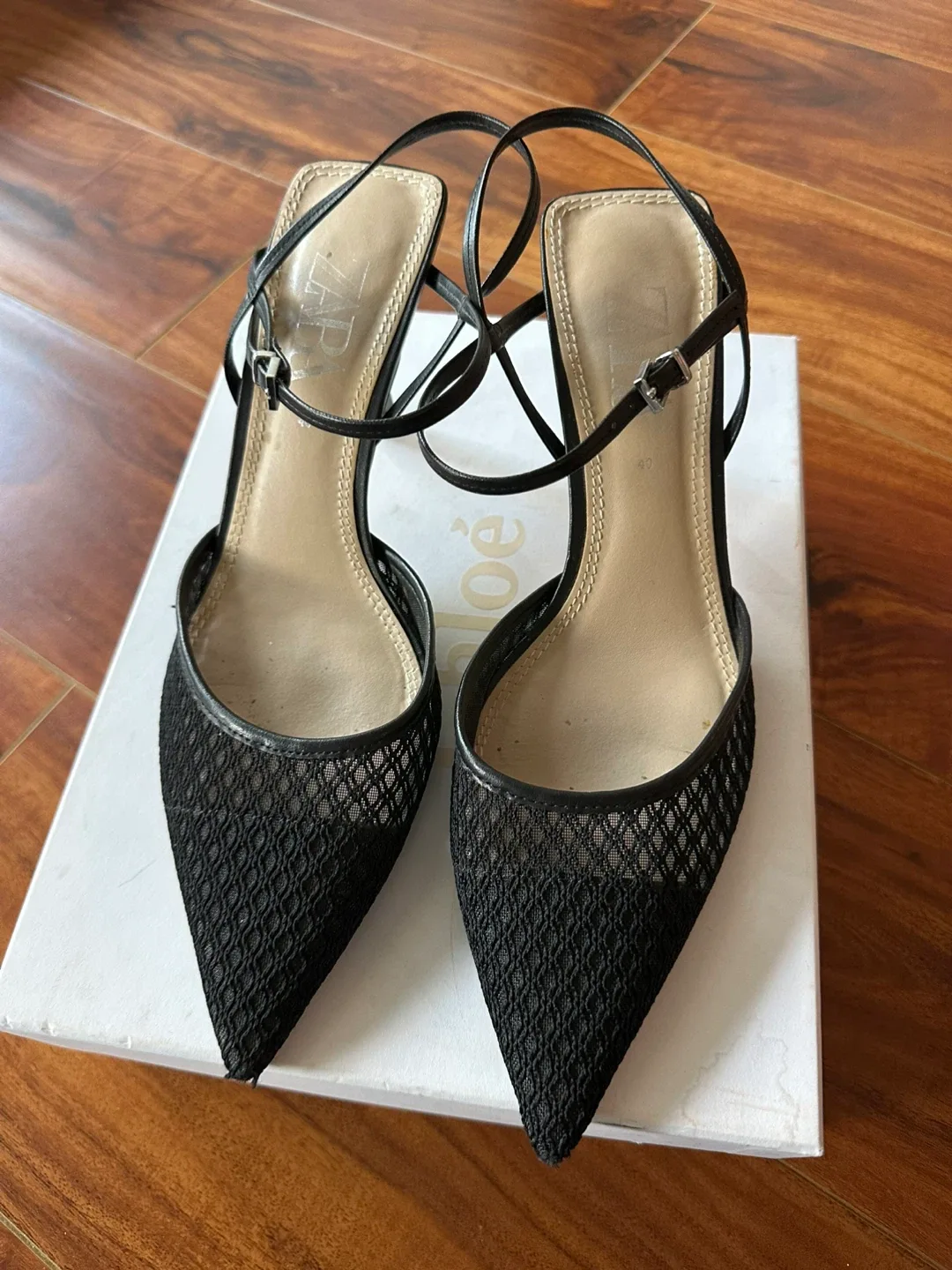 Zara Black Mesh Heeled Sandals - Size 40 thumbnail