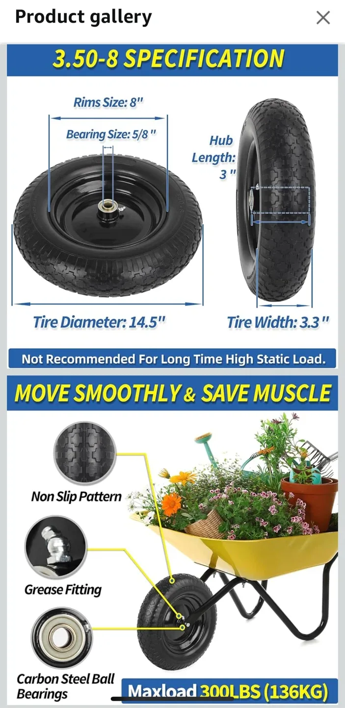 14.5”Heavy duty solid tire - wheelbarrow, trolly, lawn mover image indicator(2)