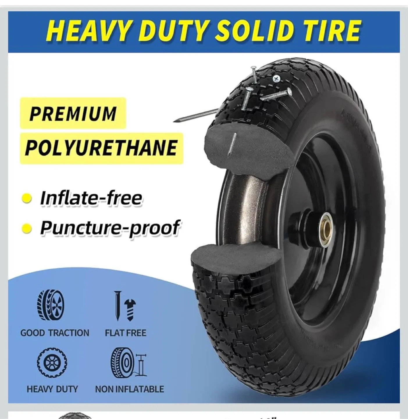 14.5”Heavy duty solid tire - wheelbarrow, trolly, lawn mover image indicator(3)