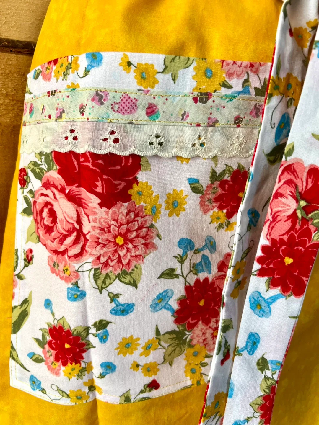 Handmade by me- brand new. Yellow Floral Apron image indicator(4)