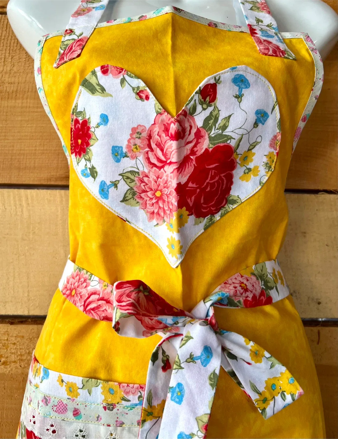 Handmade by me- brand new. Yellow Floral Apron image indicator(2)