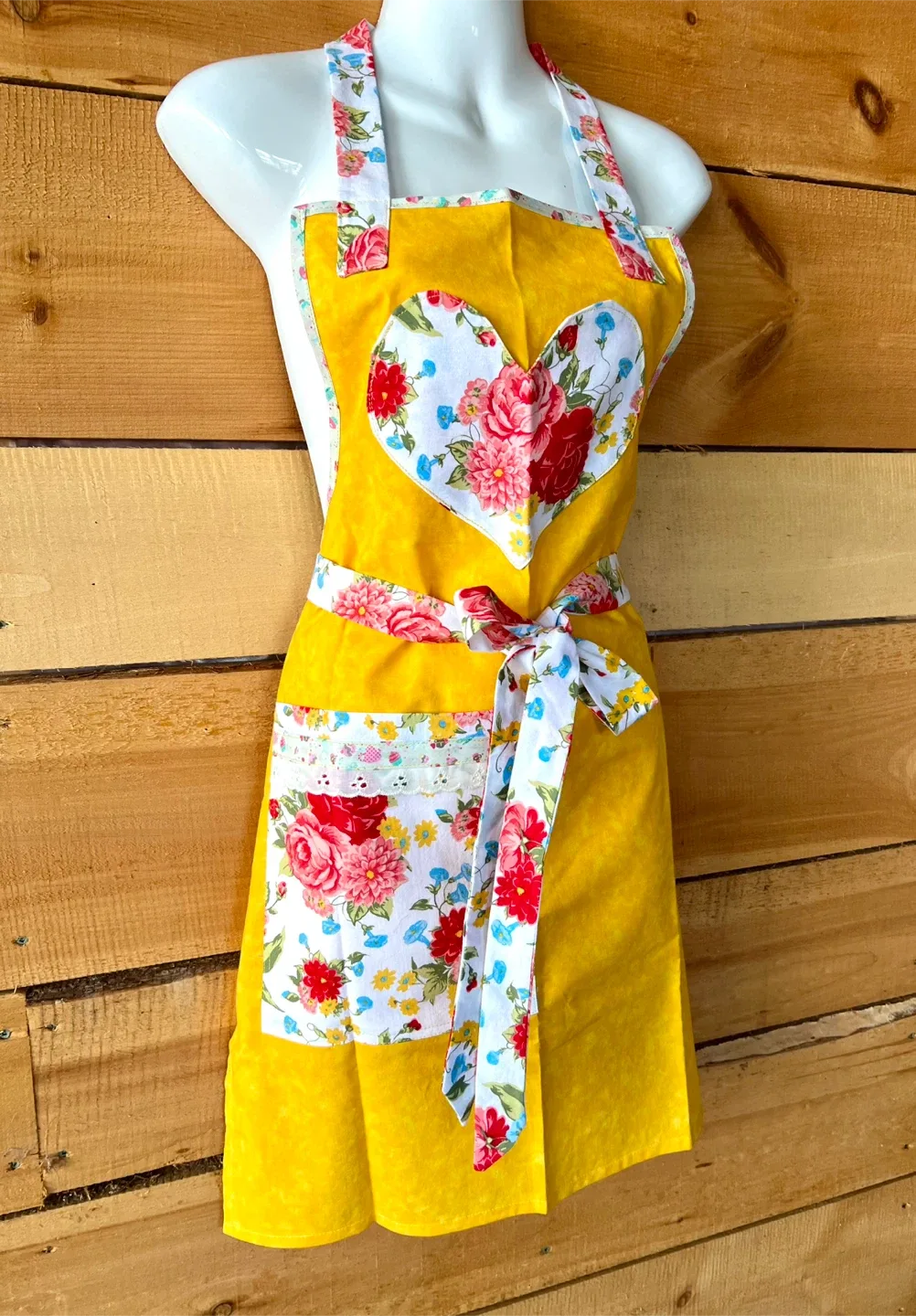 Handmade by me- brand new. Yellow Floral Apron image indicator(3)