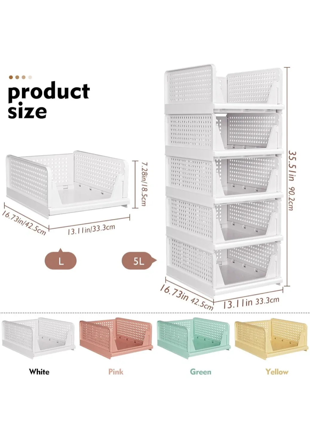 SNSLXH Stackable Closet Organizer Baskets - White image indicator(2)