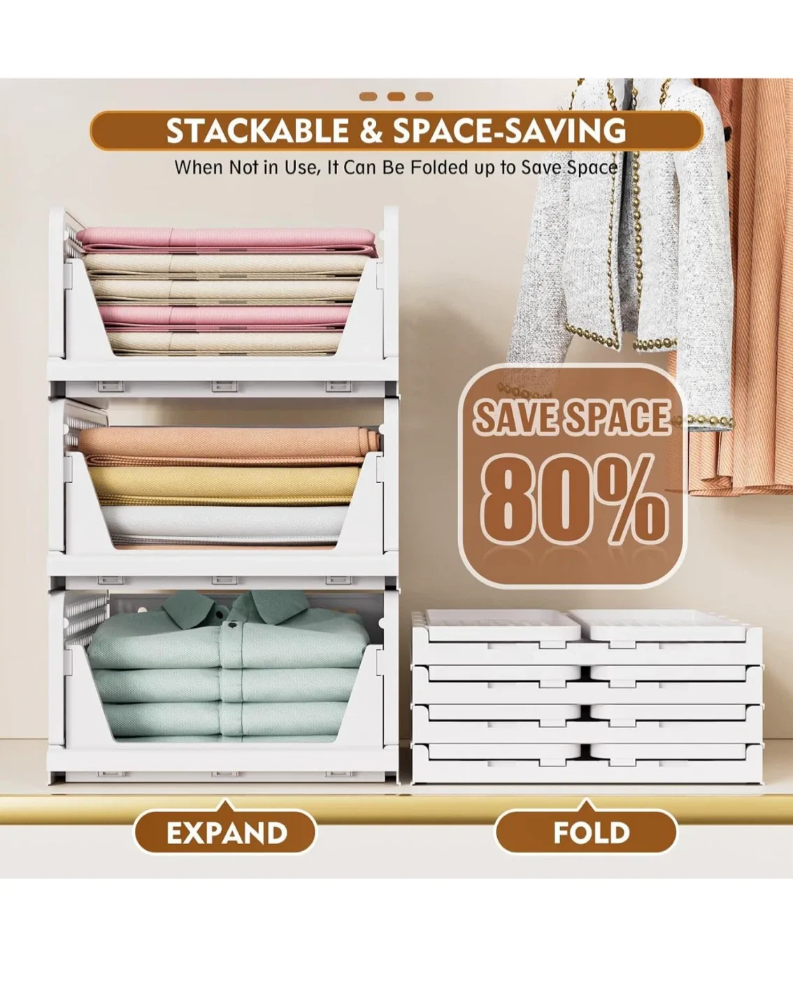 SNSLXH Stackable Closet Organizer Baskets - White image indicator(6)