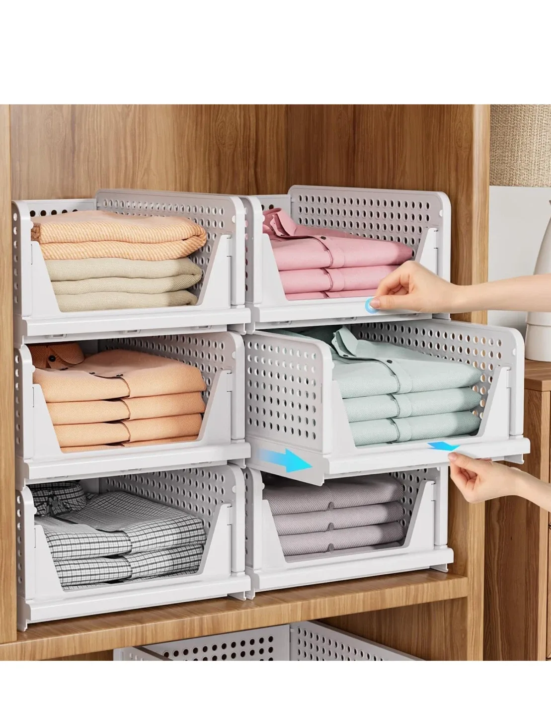 SNSLXH Stackable Closet Organizer Baskets - White image indicator(3)