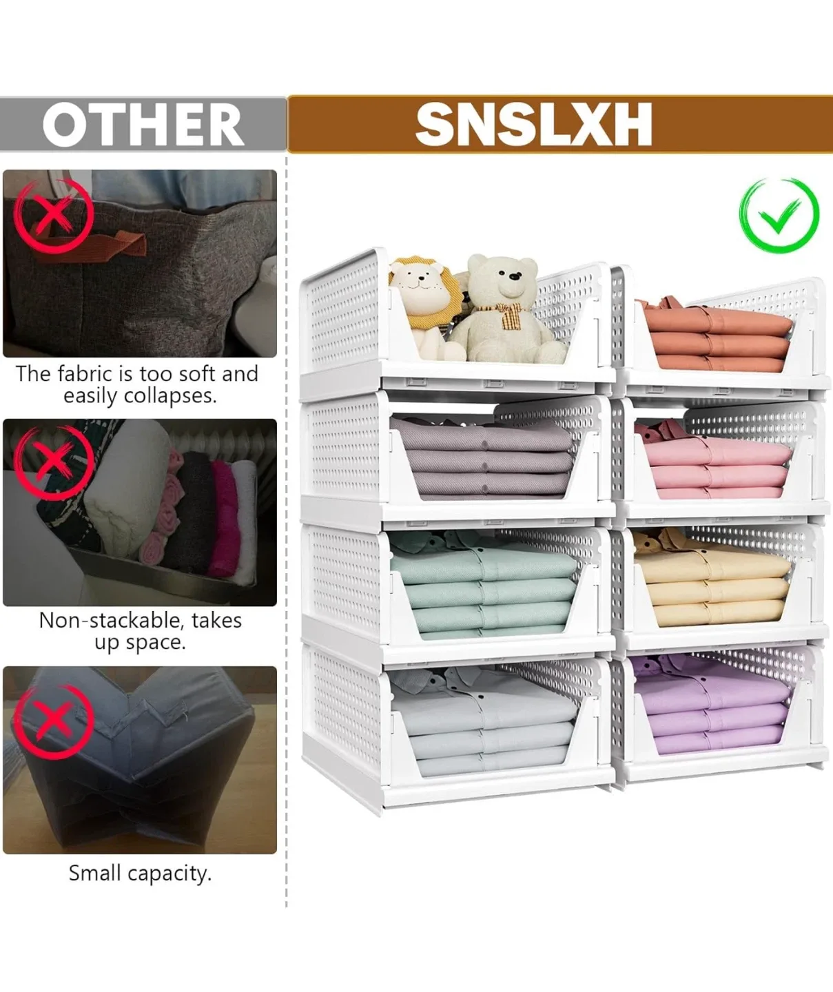 SNSLXH Stackable Closet Organizer Baskets - White image indicator(4)