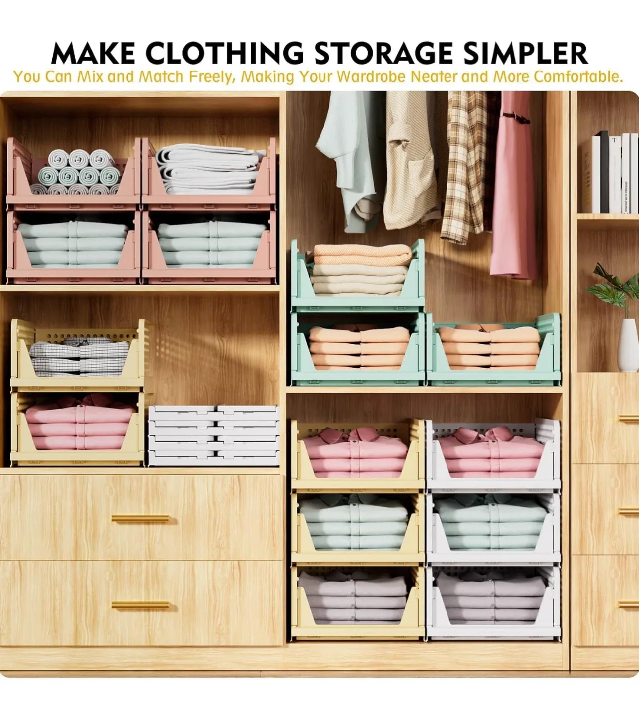 SNSLXH Stackable Closet Organizer Baskets - White image indicator(5)