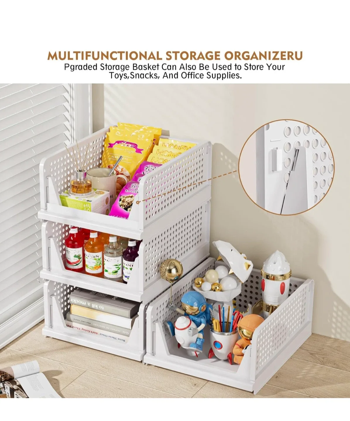 SNSLXH Stackable Closet Organizer Baskets - White image indicator(7)