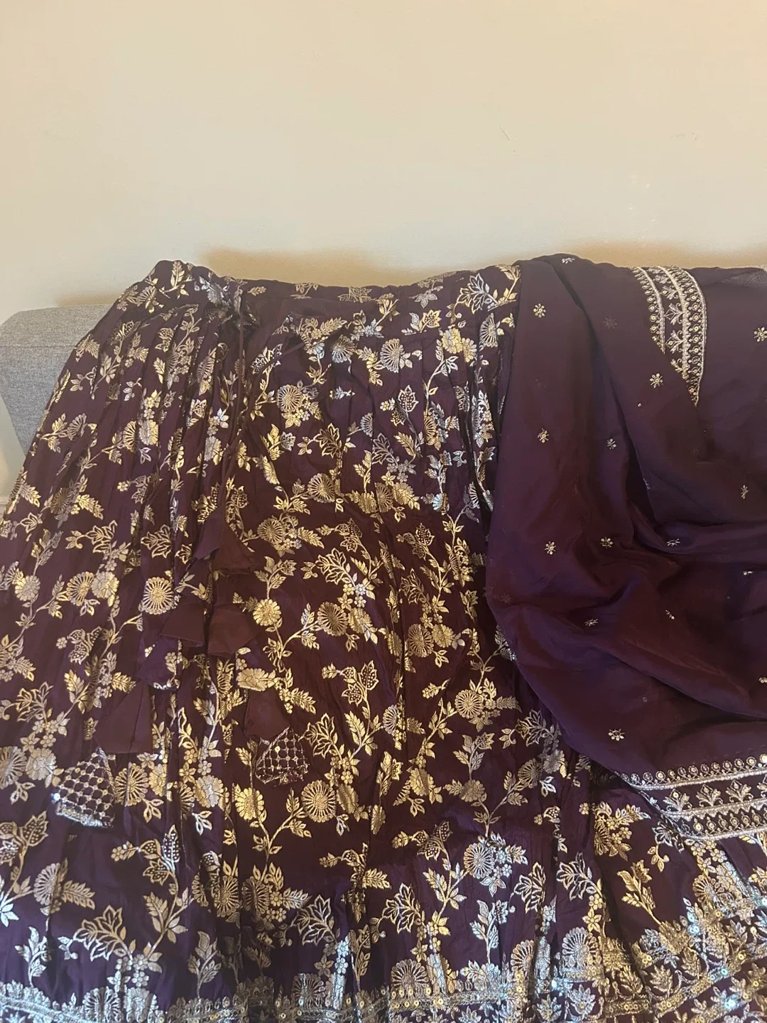 Wine Floral Lehenga Choli Set