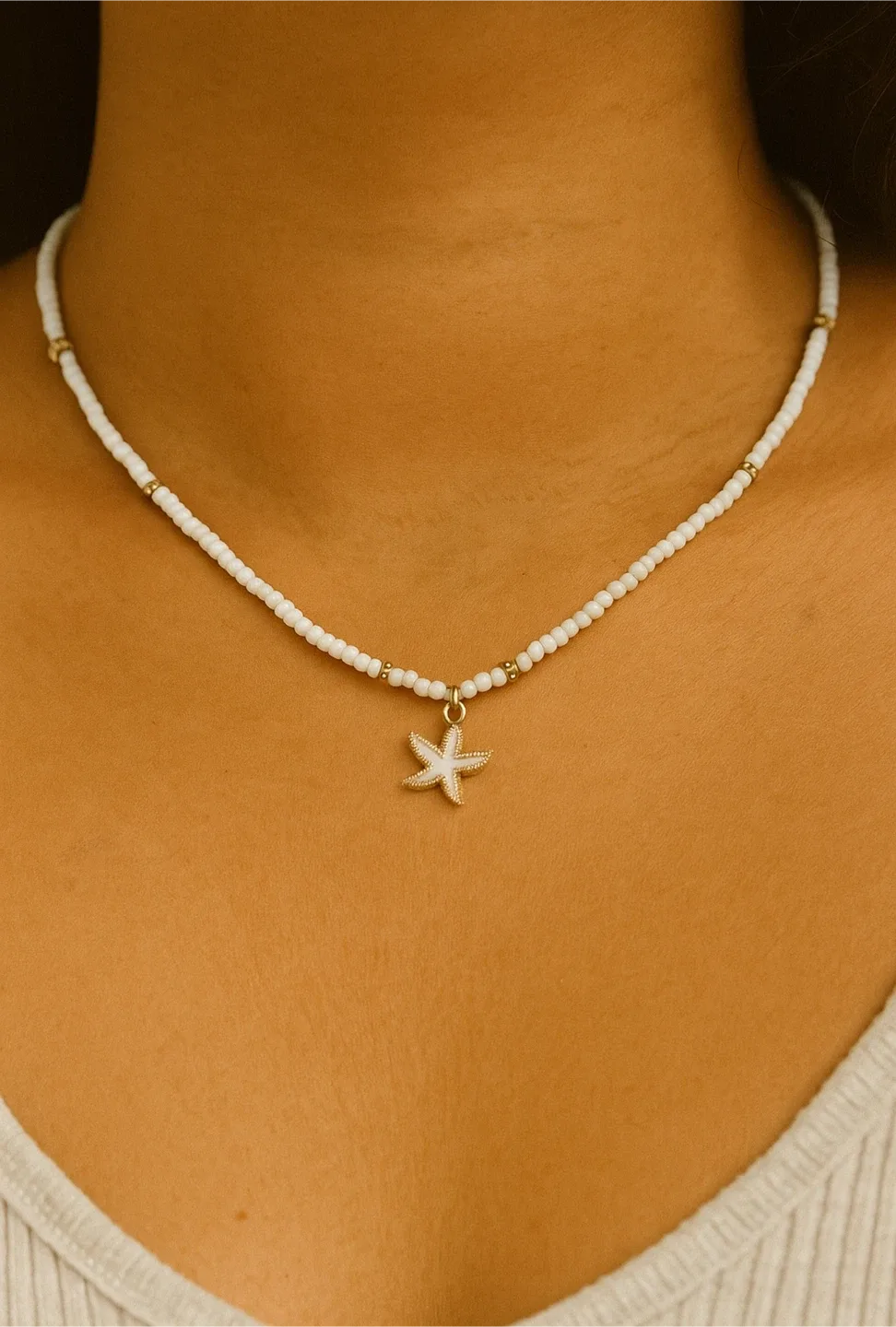 White Beaded Starfish Necklace thumbnail
