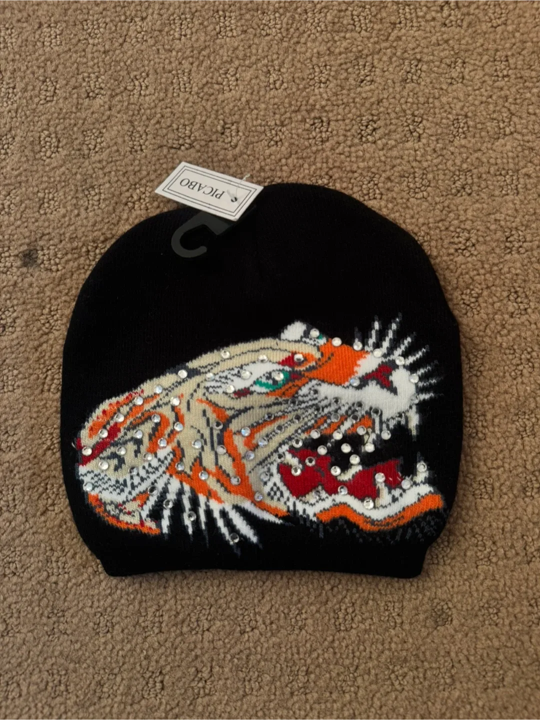 Picaro Black Beanie with Tiger Design thumbnail