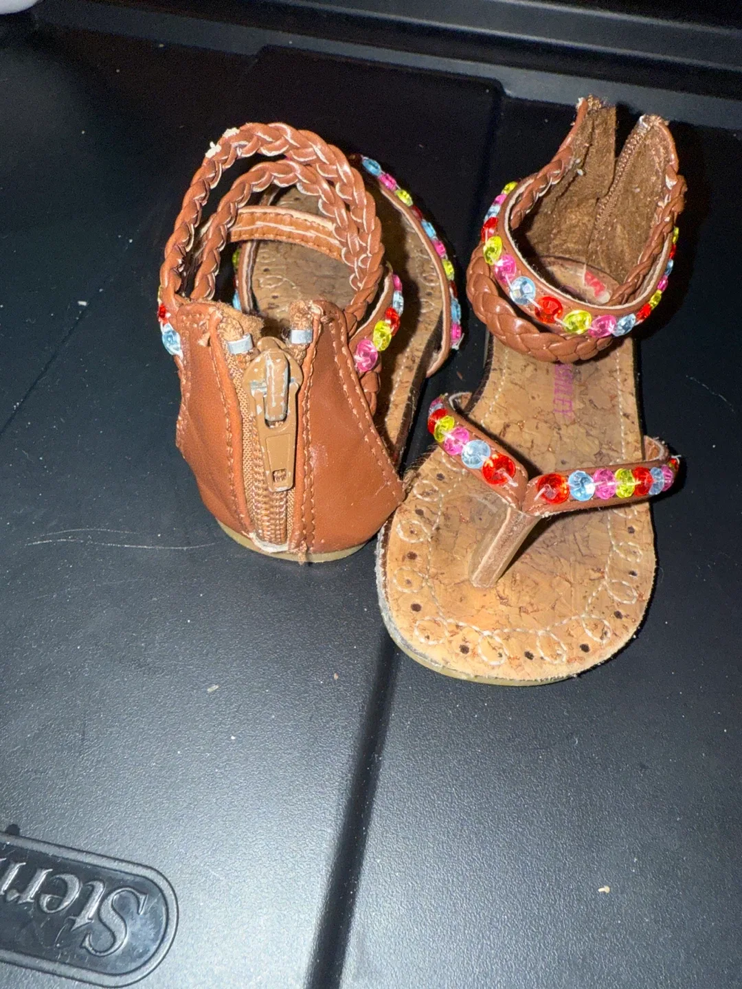 Girl's Brown Sandals with Colorful Gems thumbnail