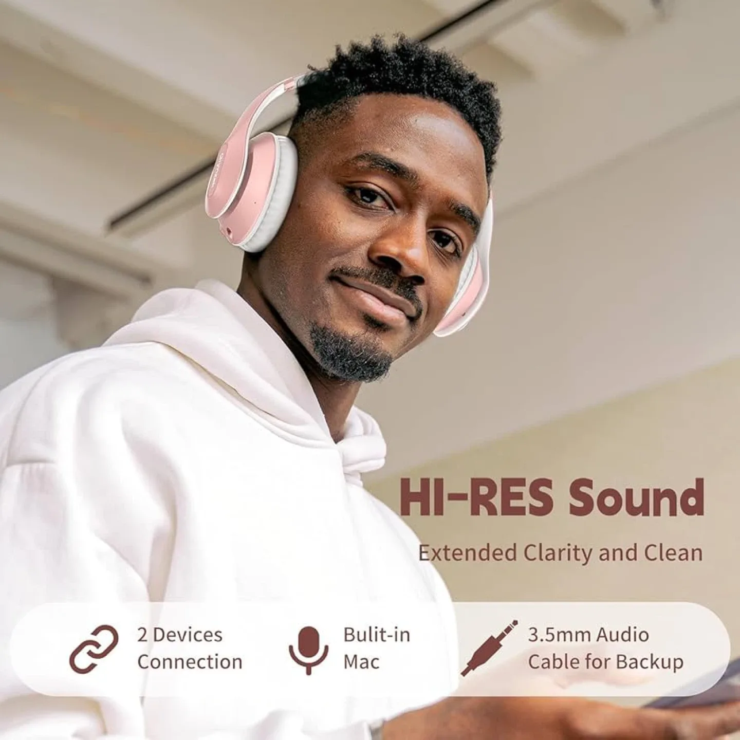 Pink & White Bluetooth V5.3 Headphones image indicator(2)