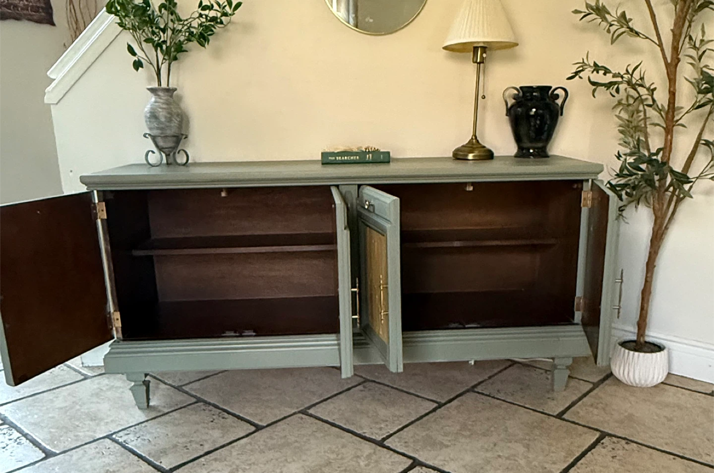 Green Buffet Cabinet with Bamboo Details - photo 3