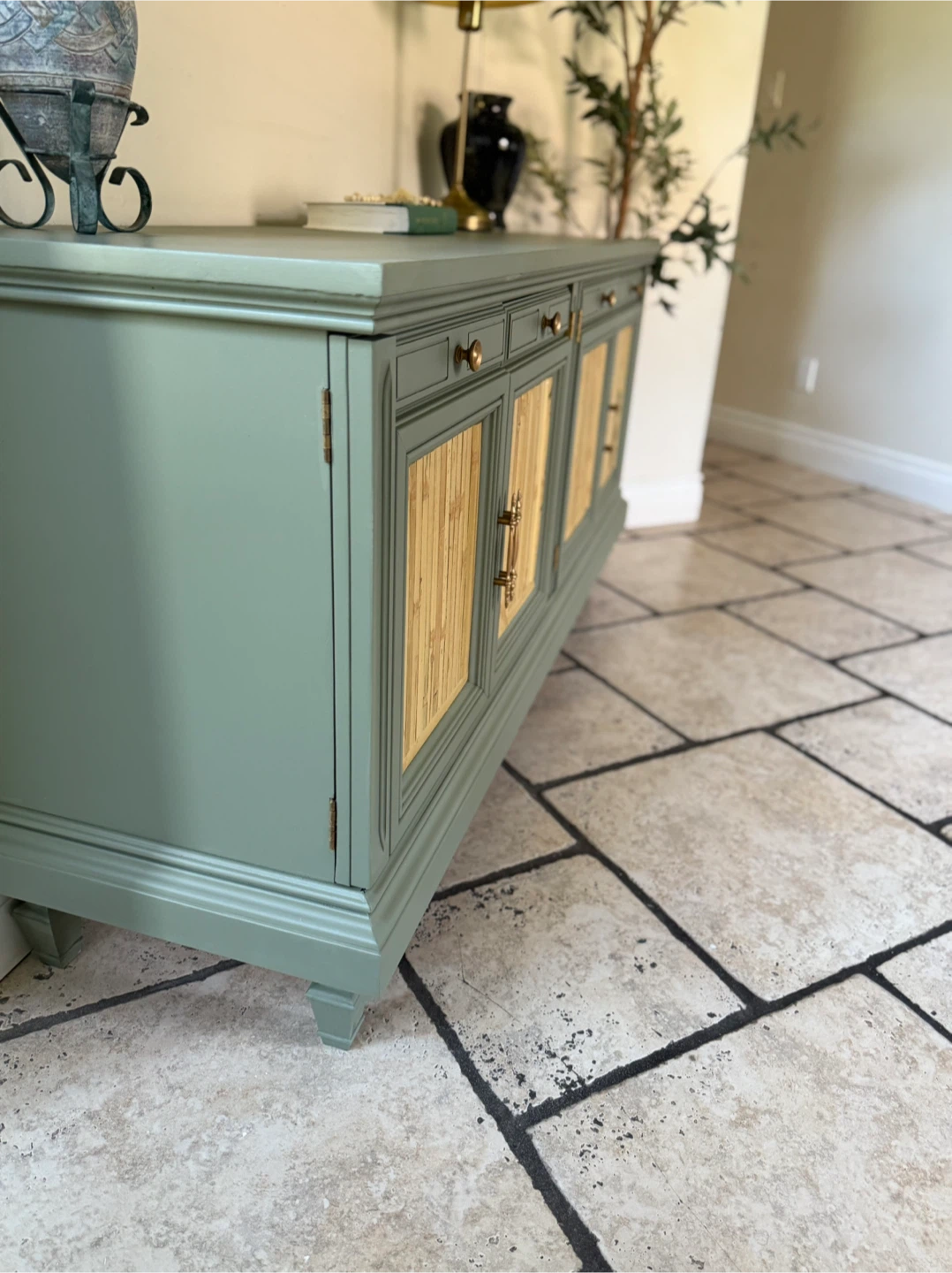 Green Buffet Cabinet with Bamboo Details - photo 2