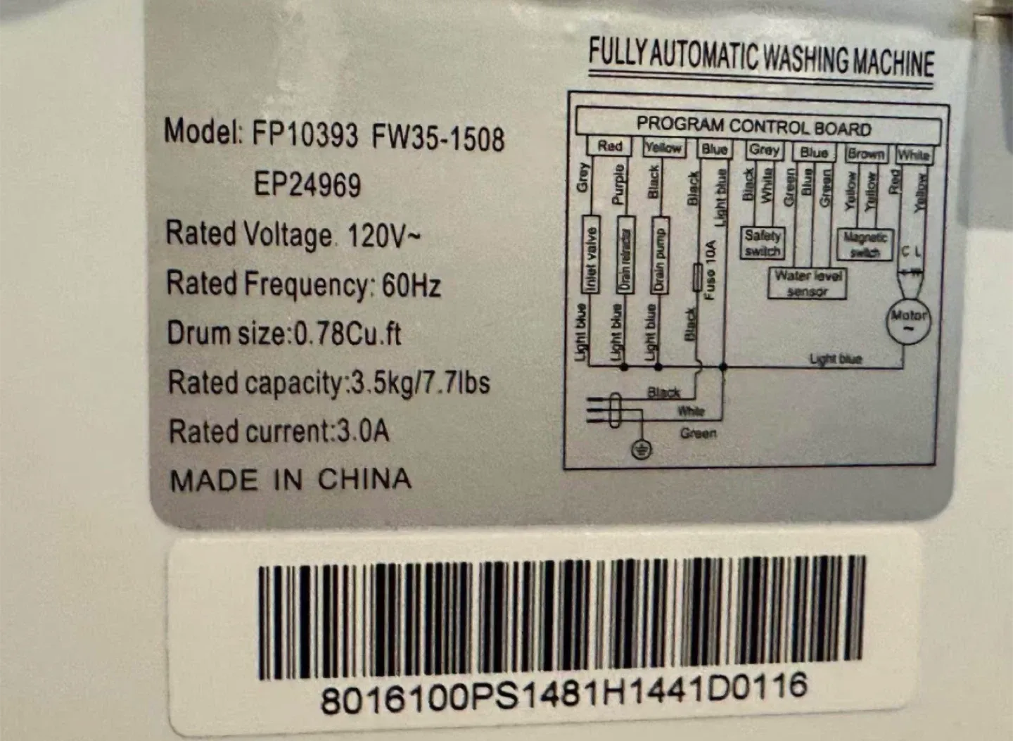 Costway Stand auto Washing Machine FP10393/FW35-1508 image indicator(4)