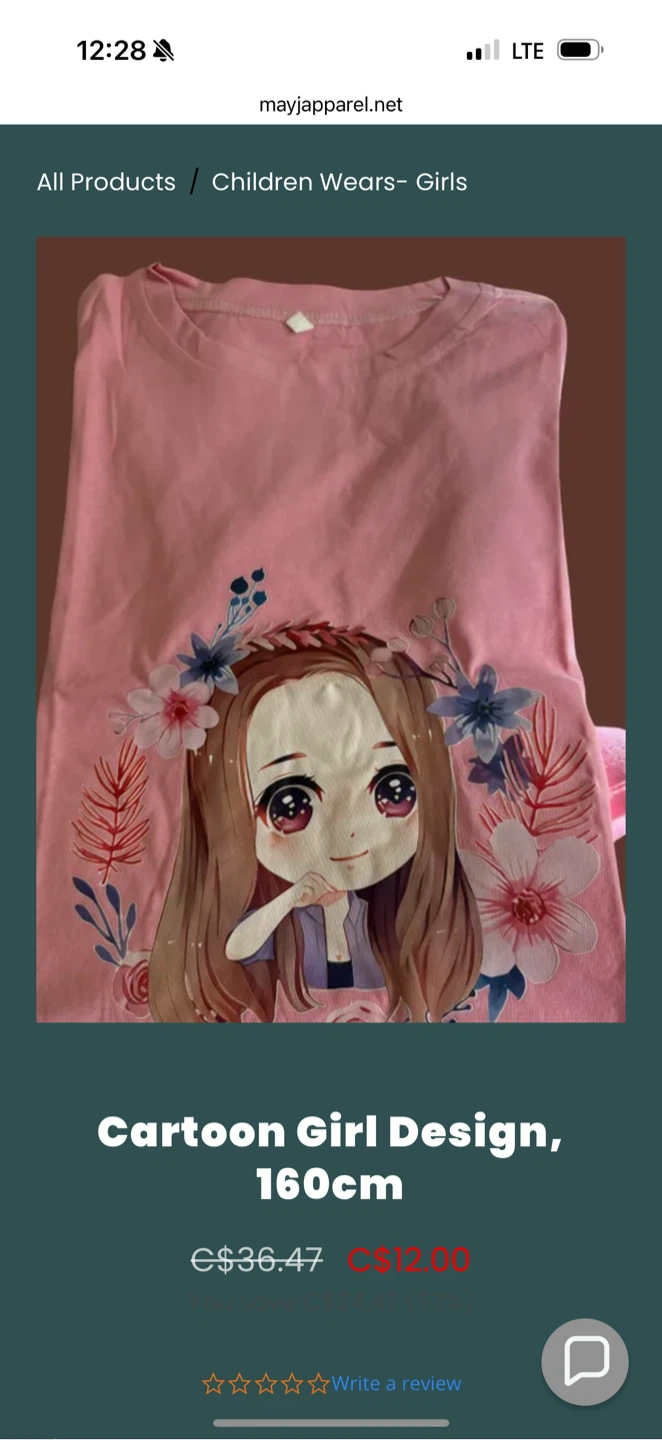 Cartoon Girl Design T-shirt, Size 160cm