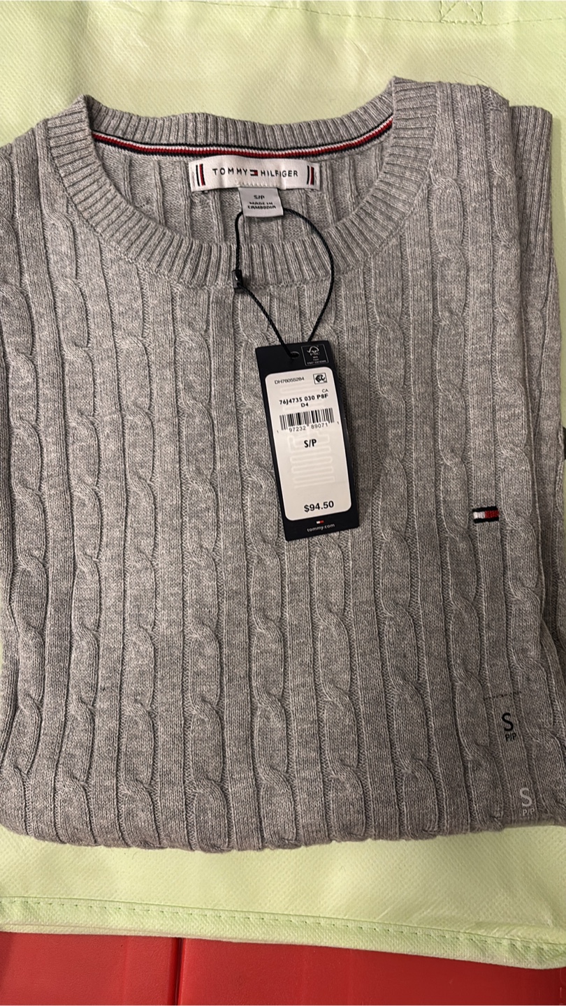 New Tommy Hilfiger Grey Cable Knit Sweater - Size S