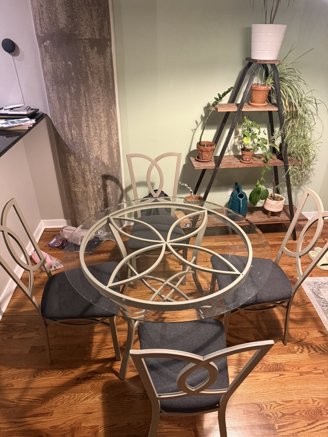 Round Glass Top Dining Table with 4 Chairs - photo 2