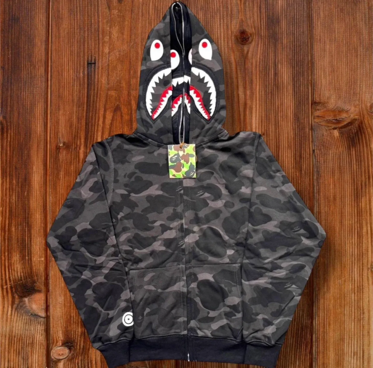 Bape Shark Full Zip Hoodie Black Camo WGM Double Hood thumbnail