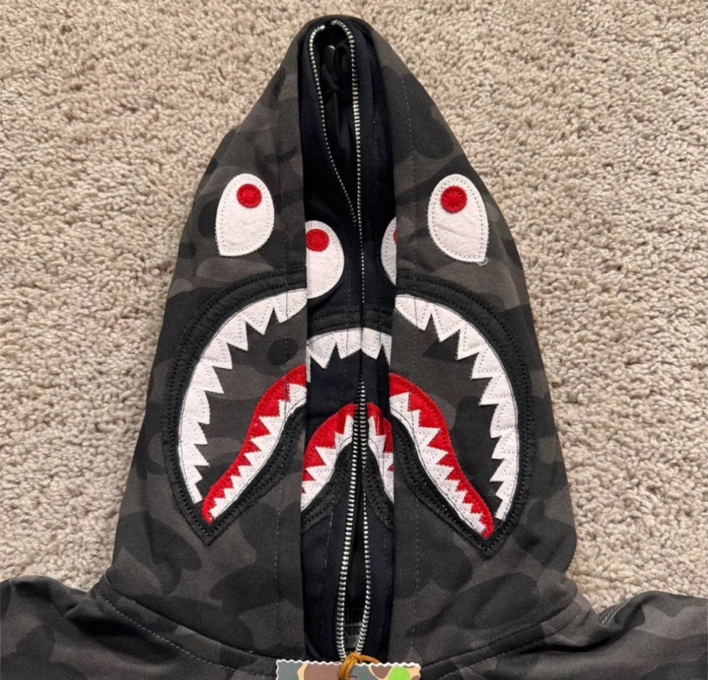 Bape Shark Full Zip Hoodie Black Camo WGM Double Hood image indicator(4)