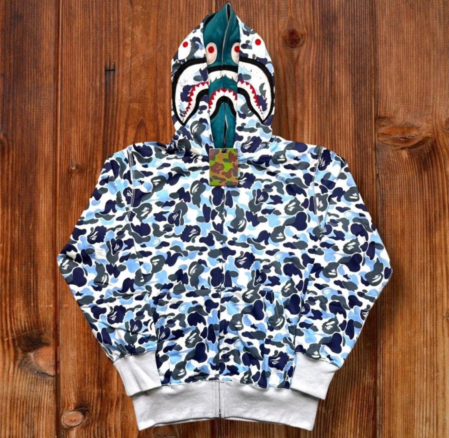 Bape Shark Full Zip Double Hoodie Blue Camo - NWT thumbnail
