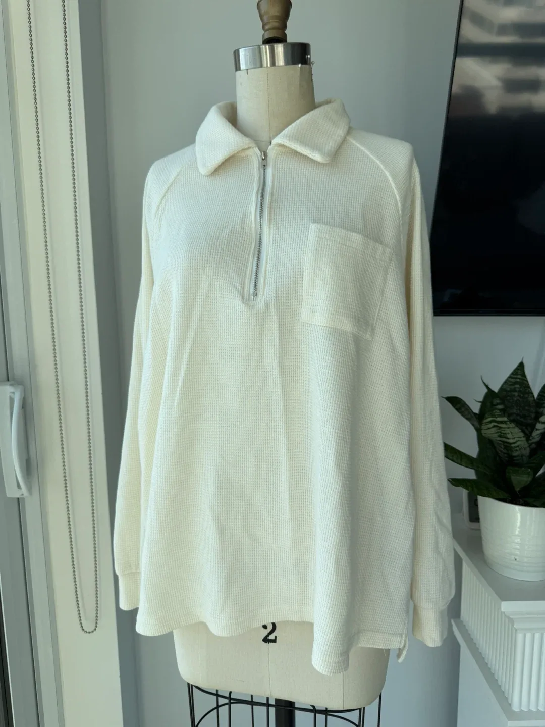 Cream Waffle Knit Long Sleeve Top size medium thumbnail