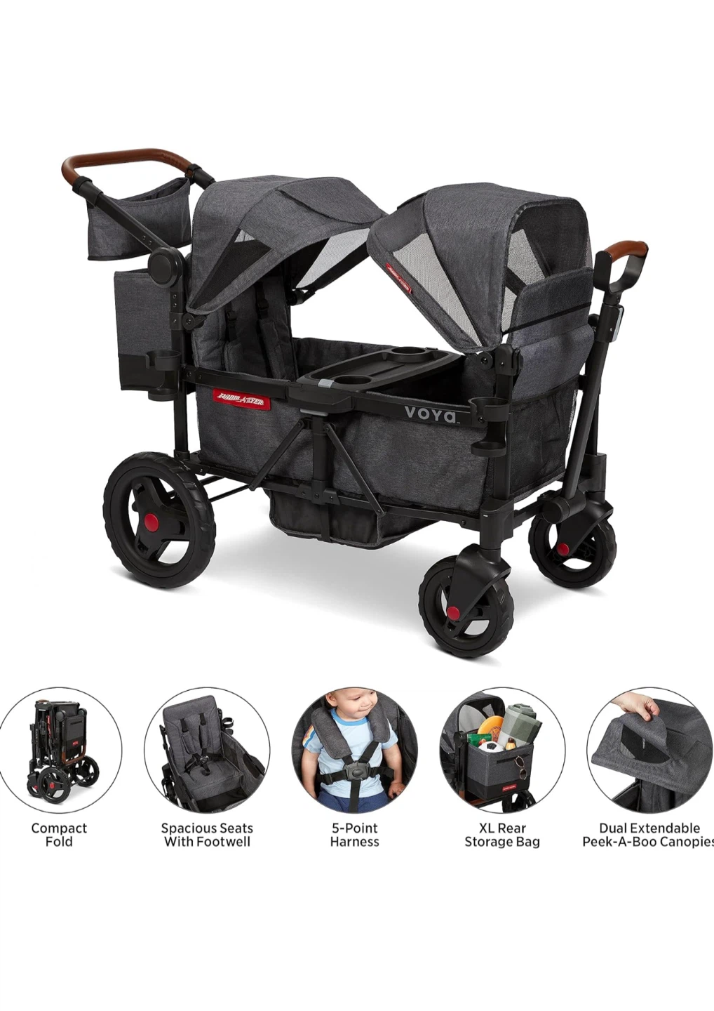 Radio Flyer Voya Stroller Wagon, 2 Seater Wagon Stroller - photo 5